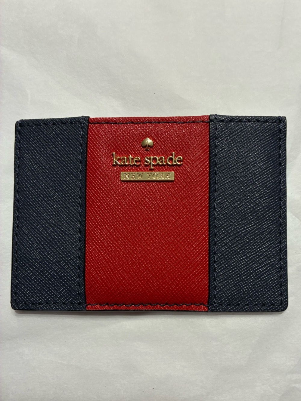 kate Spade NWOT Cameron Street  Stripe card holder Navy & Red Saffiano Leather